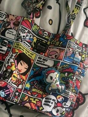 Multicolor Comic Panel Tote Bag with Yellow Accents